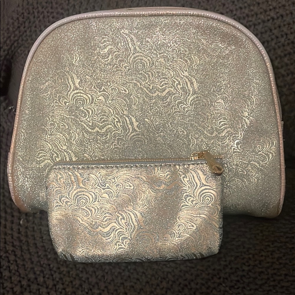 Vince Camuto Silver Cosmetic Bag Set with Shimmery Finish